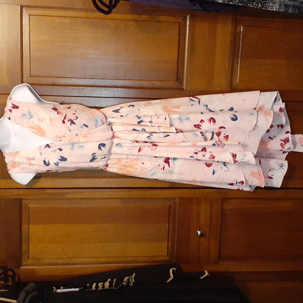 Ivanka pink floral ruffle hi low wrap dress 6